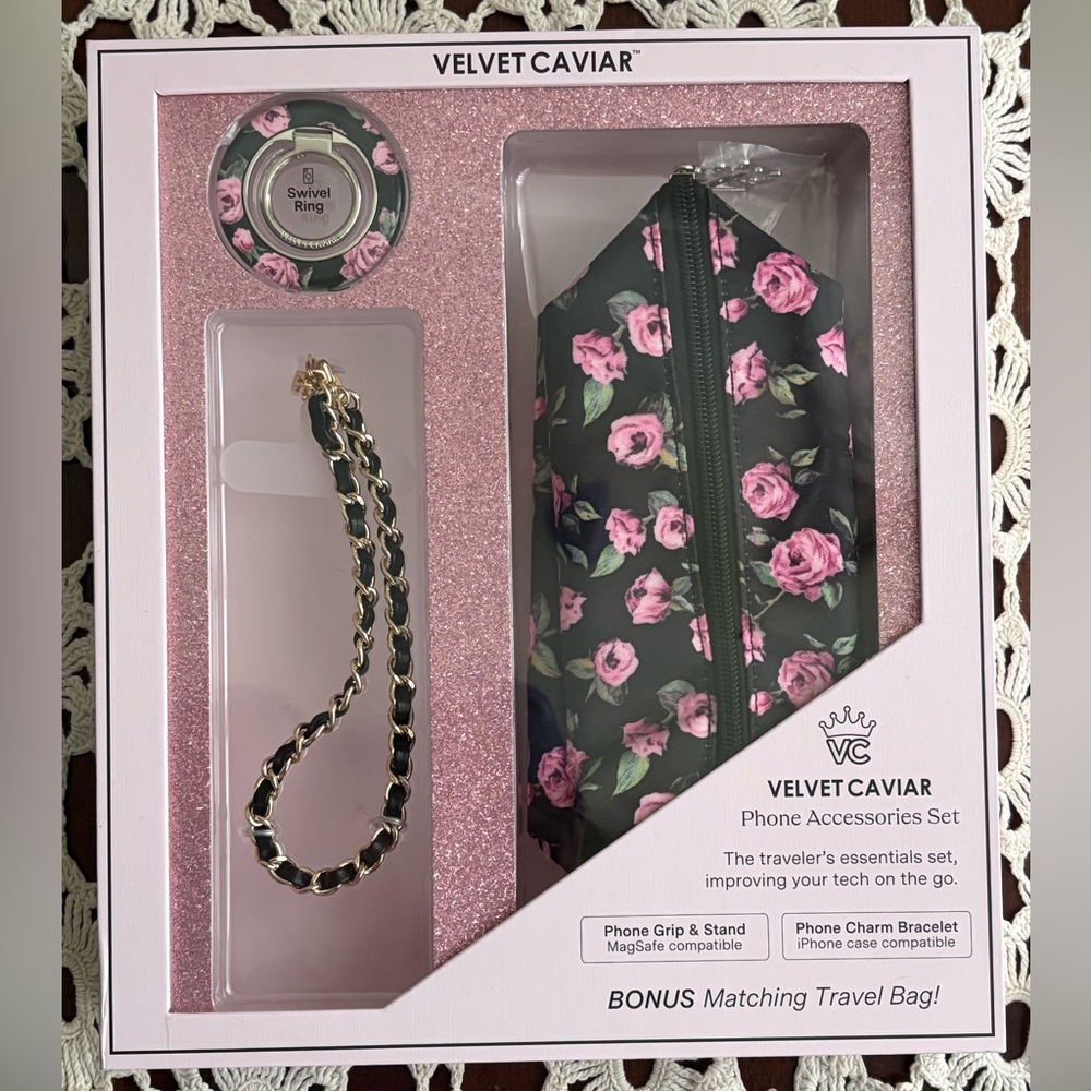Velvet Caviar Phone Accessories Set with Gold Accents
